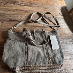 Vanessa Bruno Taupish Army GreenTote with Sequin Accents